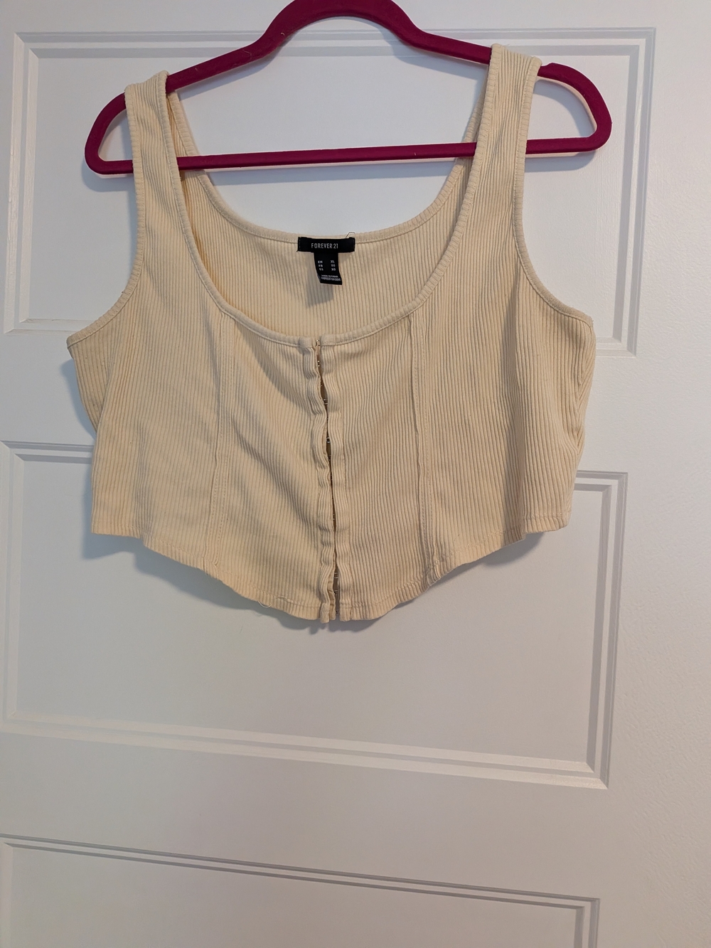 Vintage Forever 21 Cream Ribbed Button-Front Crop Tank Top